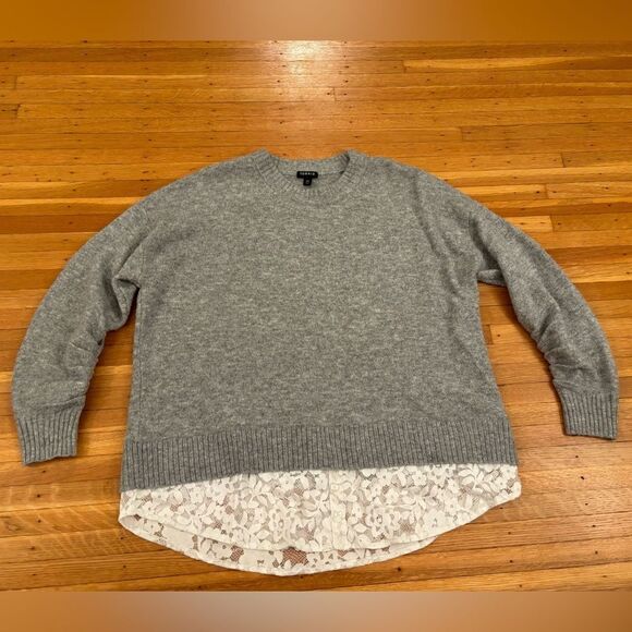 Torrid grey sweater with white lace trim - Picture 1 of 4